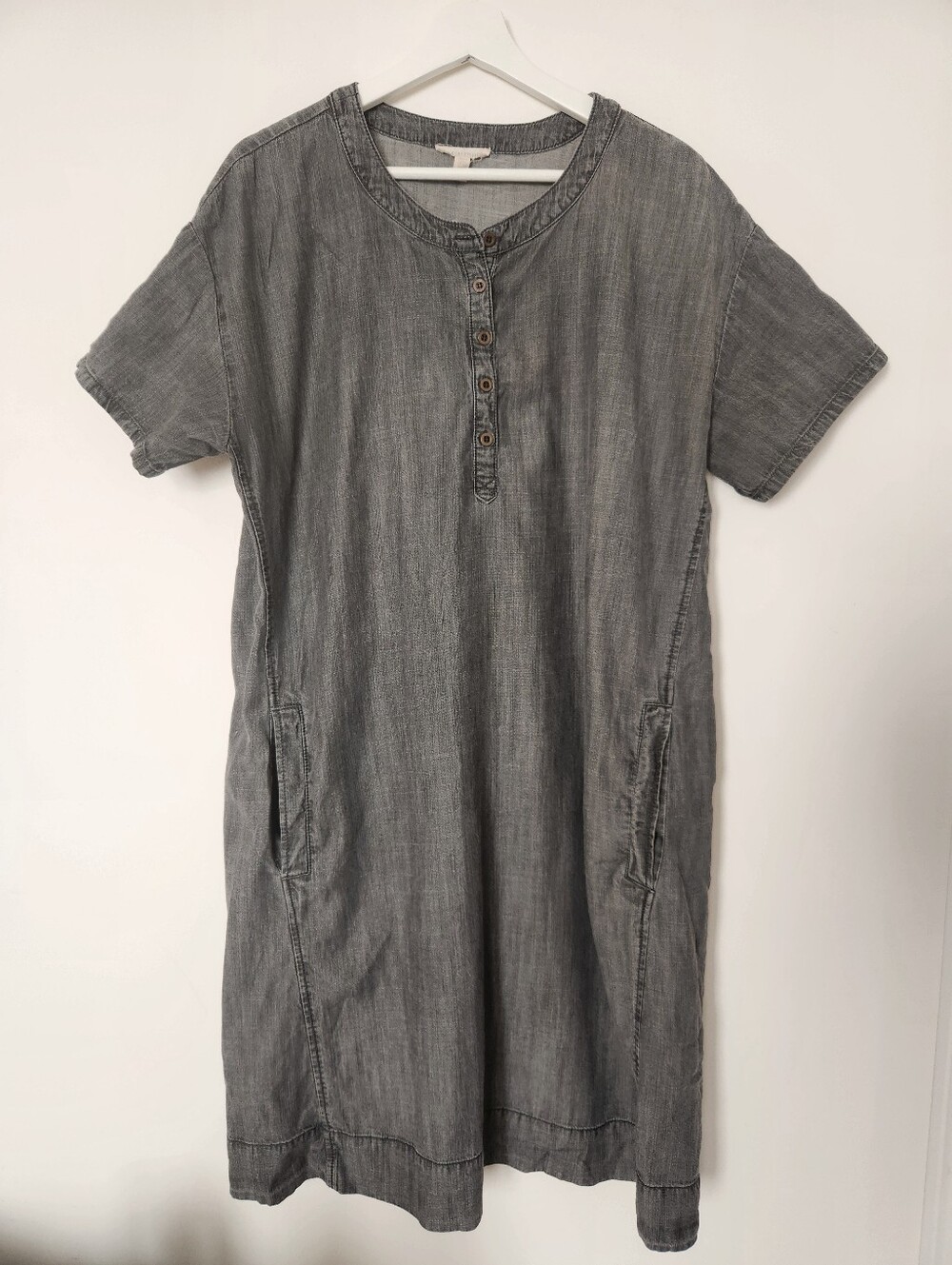 Eileen Fisher Tencel Denim Shift Dress Large Gray Chambray Pockets
